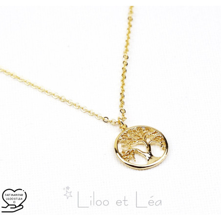 Collier pendentif ARBRE DE VIE, acier inoxydable plaqué or