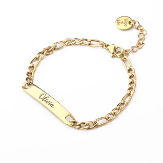 Name bracelet in silver or gold stainless steel on a Figaro or curb chain, laser-engraved, children or women gift