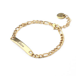 Name bracelet in silver or gold stainless steel on a Figaro or curb chain, laser-engraved, children or women gift
