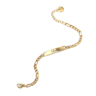 Name bracelet in silver or gold stainless steel on a Figaro or curb chain, laser-engraved, children or women gift