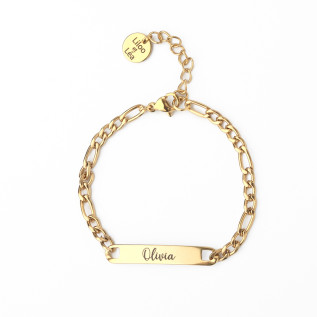 Name bracelet in silver or gold stainless steel on a Figaro or curb chain, laser-engraved, children or women gift