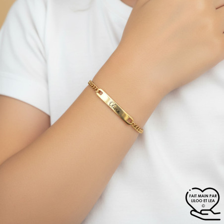 Name bracelet in silver or gold stainless steel on a Figaro or curb chain, laser-engraved, children or women gift