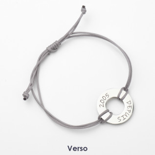 Donut-shaped name bracelet in silver and gold stainless steel with a polyester cord and laser engraving man woman gift