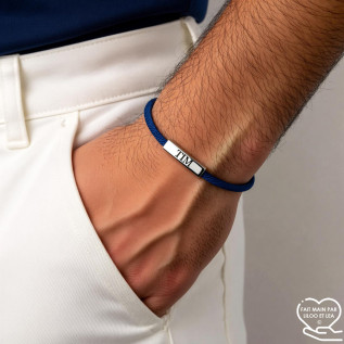 Bar name bracelet silver or gold stainless steel with Milan cord and laser engraving gift for men and women