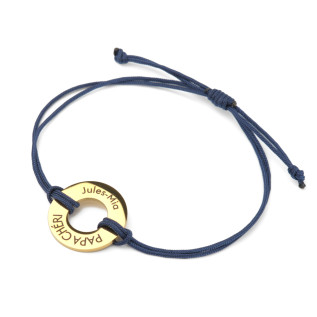 Donut-shaped "Papa chéri" bracelet in silver and gold stainless steel with a polyester cord and laser engraving man woman gift