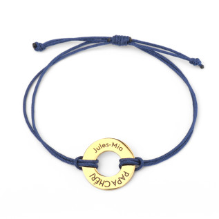 Donut-shaped "Papa chéri" bracelet in silver and gold stainless steel with a polyester cord and laser engraving man woman gift