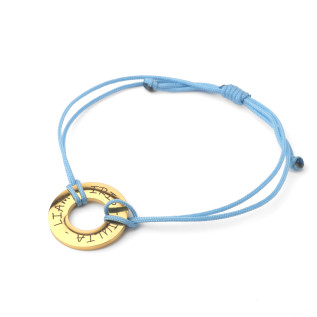 Donut-shaped "Maman je t'aime" bracelet in silver and gold stainless steel with a polyester cord and laser engraving