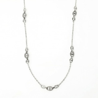 Sautoir long maille marine acier inoxydable argent six longueurs cadeau femme