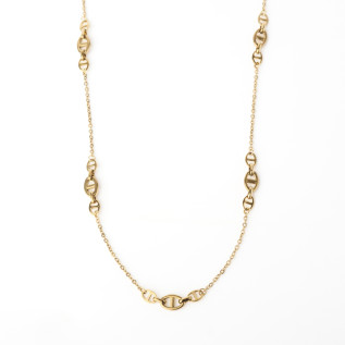 Sautoir long maille marine acier inoxydable or six longueurs cadeau femme