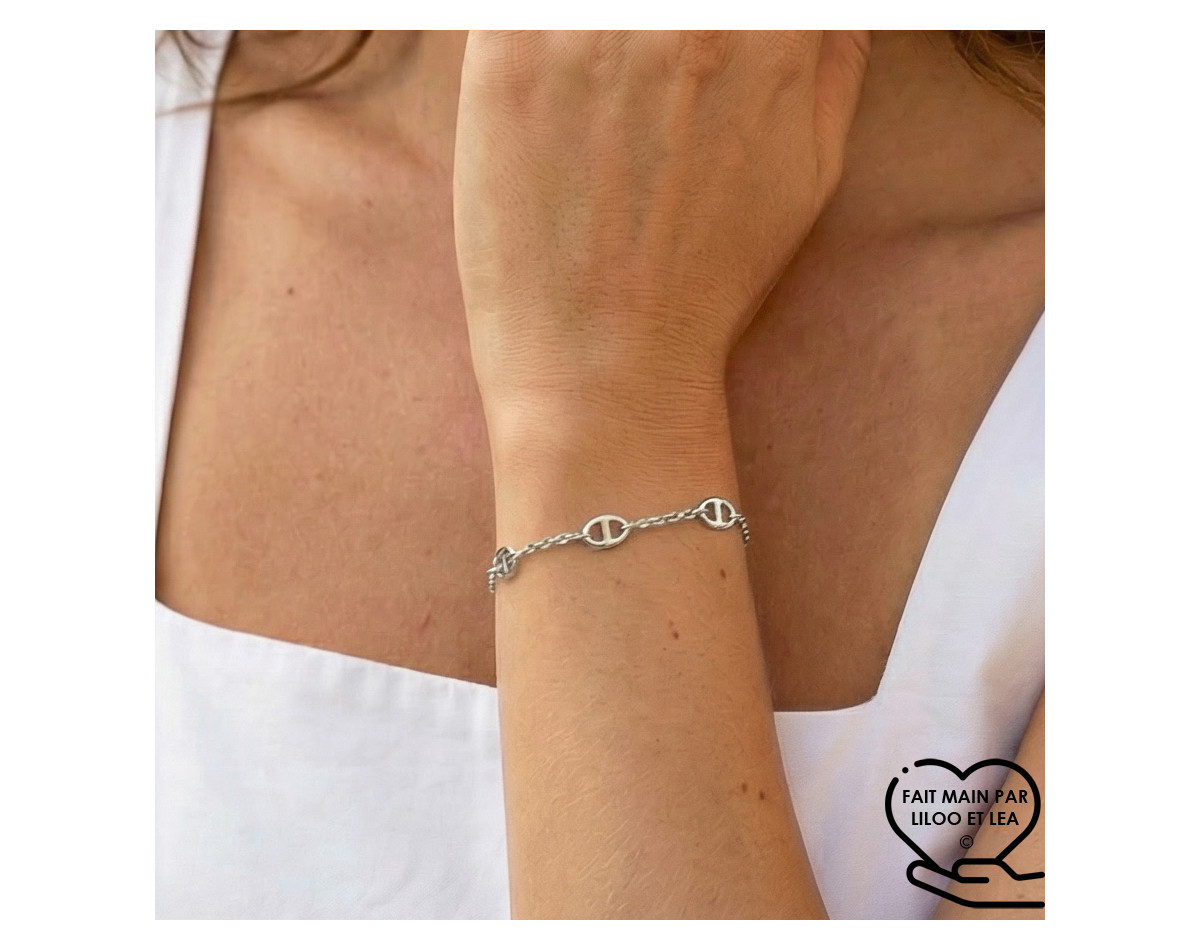 Nautical link bracelet in silver stainless steel woman gift