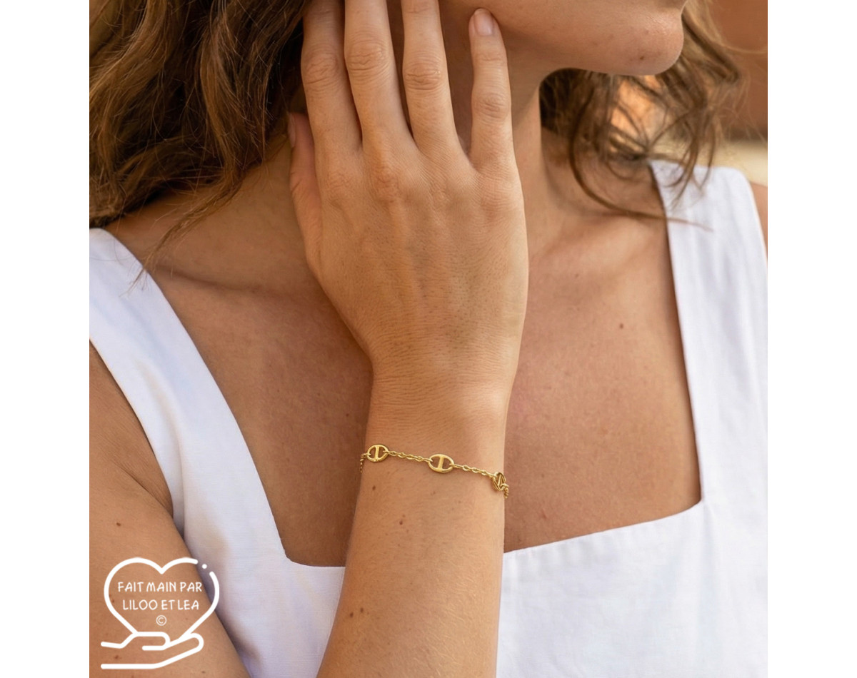 Nautical link bracelet in gold stainless steel woman gift