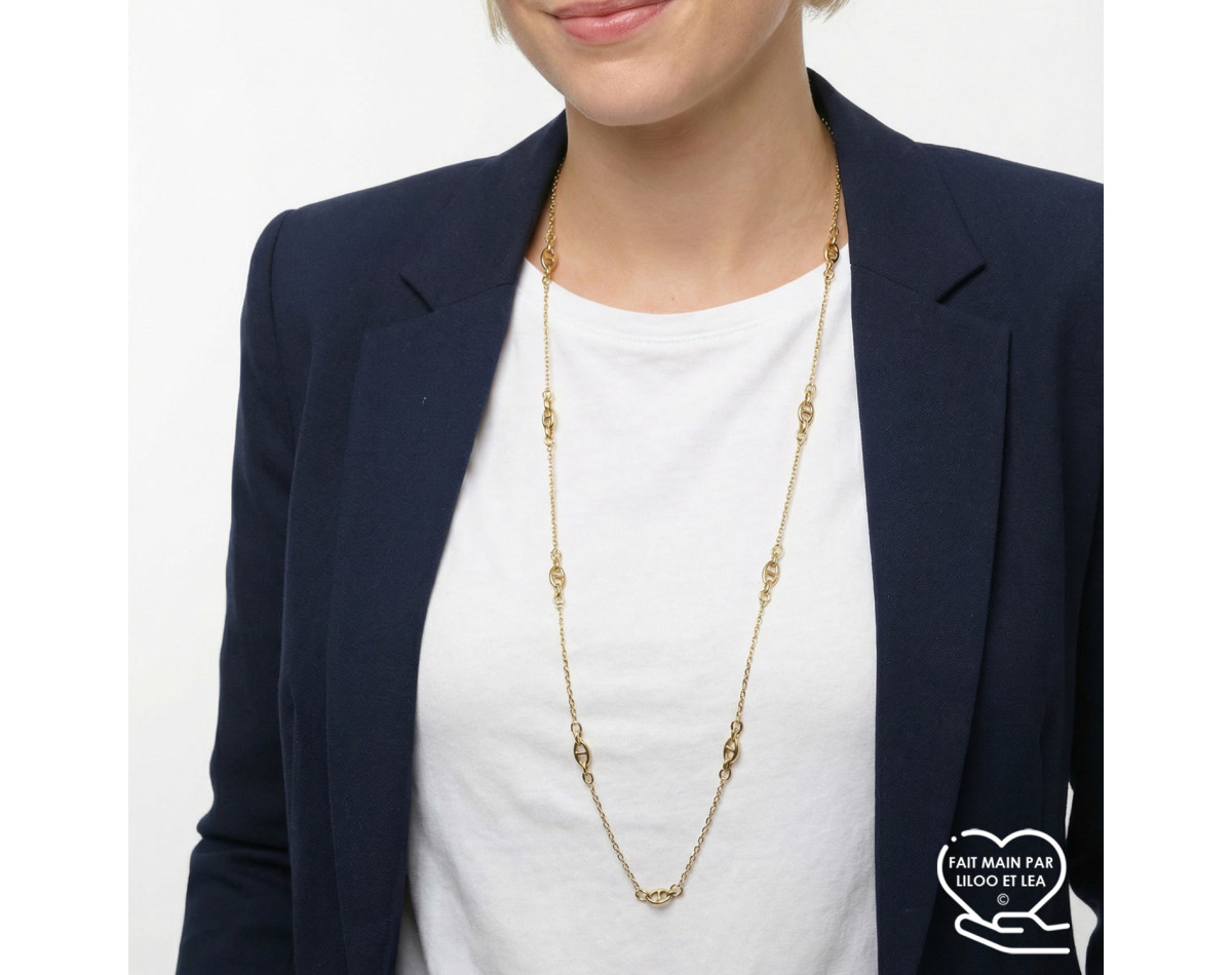 Nautical link long chain necklace in gold stainless steel six lengths woman gift