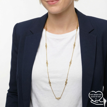 Sautoir long maille marine acier inoxydable or six longueurs cadeau femme