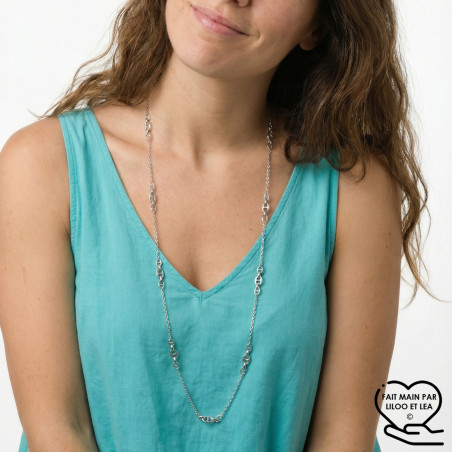 Nautical link long chain necklace in silver stainless steel six lengths woman gift