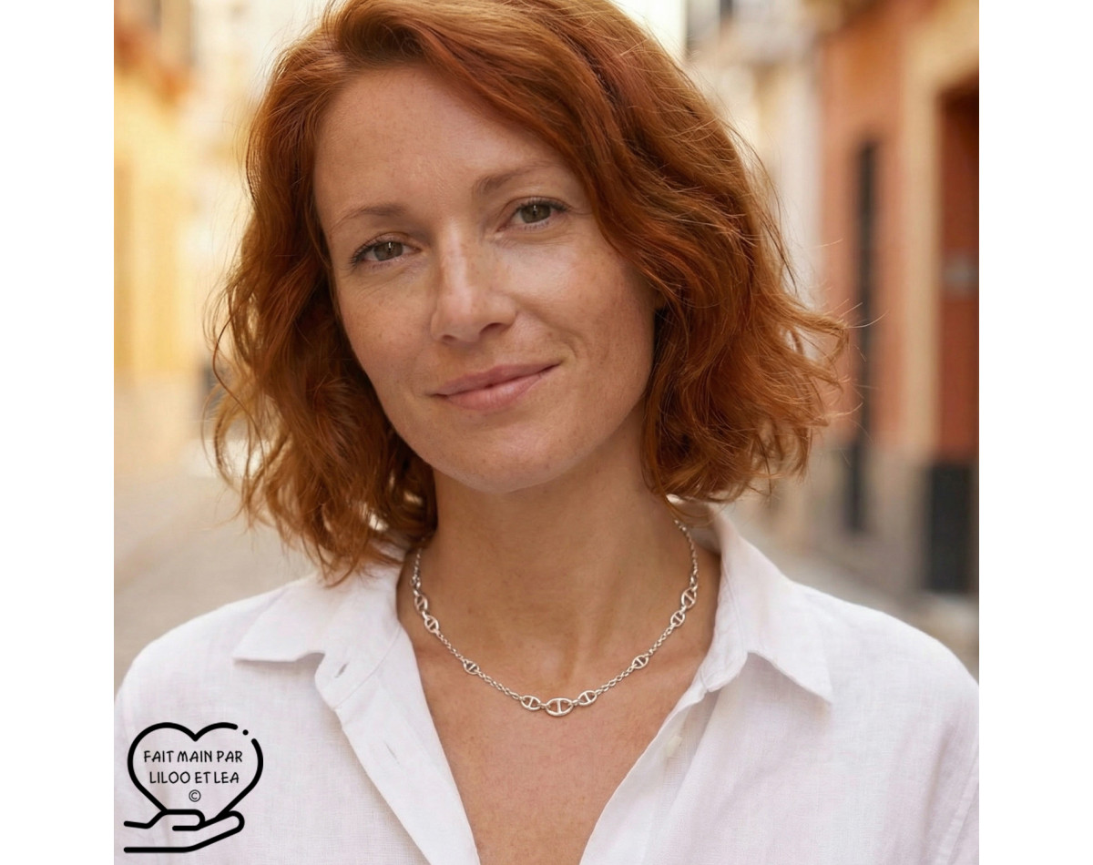 Nautical link necklace in silver stainless steel woman gift