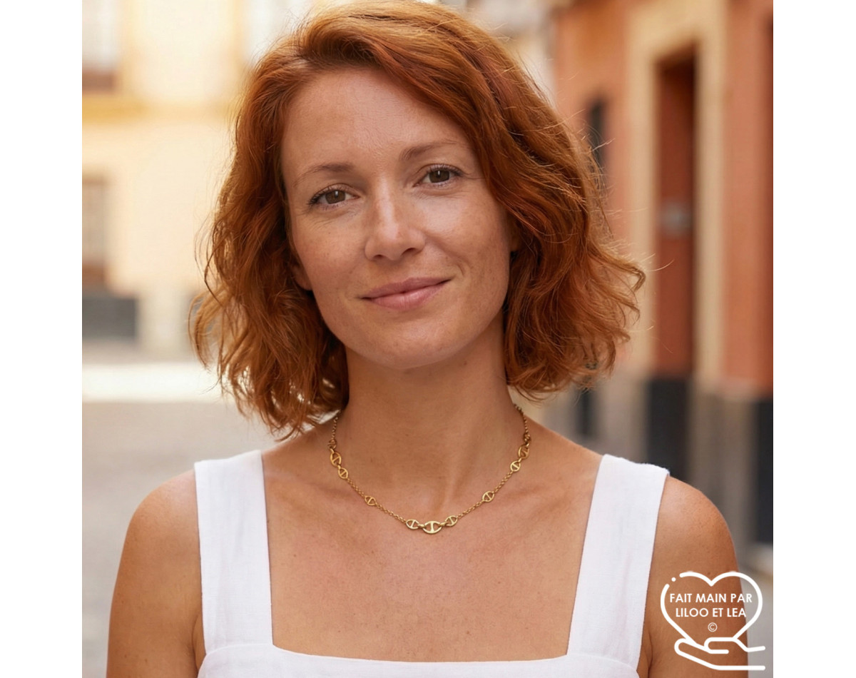 Nautical link necklace in gold stainless steel woman gift