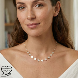 White enamel clover necklace on silver or gold stainless steel woman gift