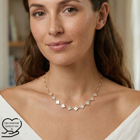 White enamel clover necklace on silver or gold stainless steel woman gift