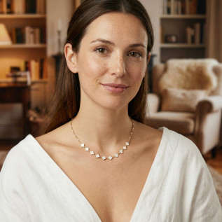 Collier trèfles en émail blancs sur acier inoxydable argent or cadeau femme