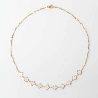 White enamel clover necklace on silver or gold stainless steel woman gift