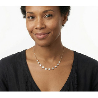 Collier trèfles en émail blancs sur acier inoxydable argent or cadeau femme