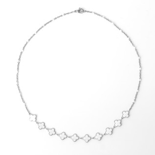 Collier trèfles en émail blancs sur acier inoxydable argent or cadeau femme