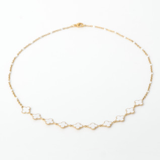 White enamel clover necklace on silver or gold stainless steel woman gift