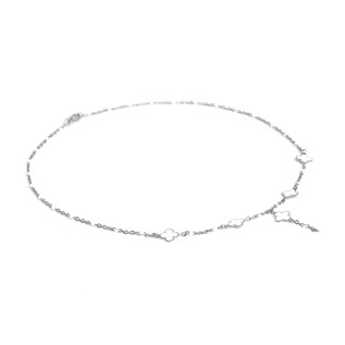 Collier en Y lariat trèfles en émail blancs sur acier inoxydable argent or cadeau femme