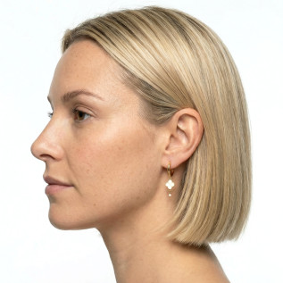 Small hoop earrings with white enamel clover pendants on stainless steel silver and gold sold in pairs