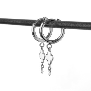 Small hoop earrings with white enamel clover pendants on stainless steel silver and gold sold in pairs