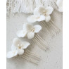 Bridal hair comb JANE three petal porcelain flowers fresh water pearls