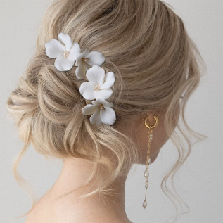 Pince cheveux mariage LILA deux grandes fleurs porcelaine