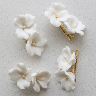 Pince cheveux mariage LILA deux grandes fleurs porcelaine
