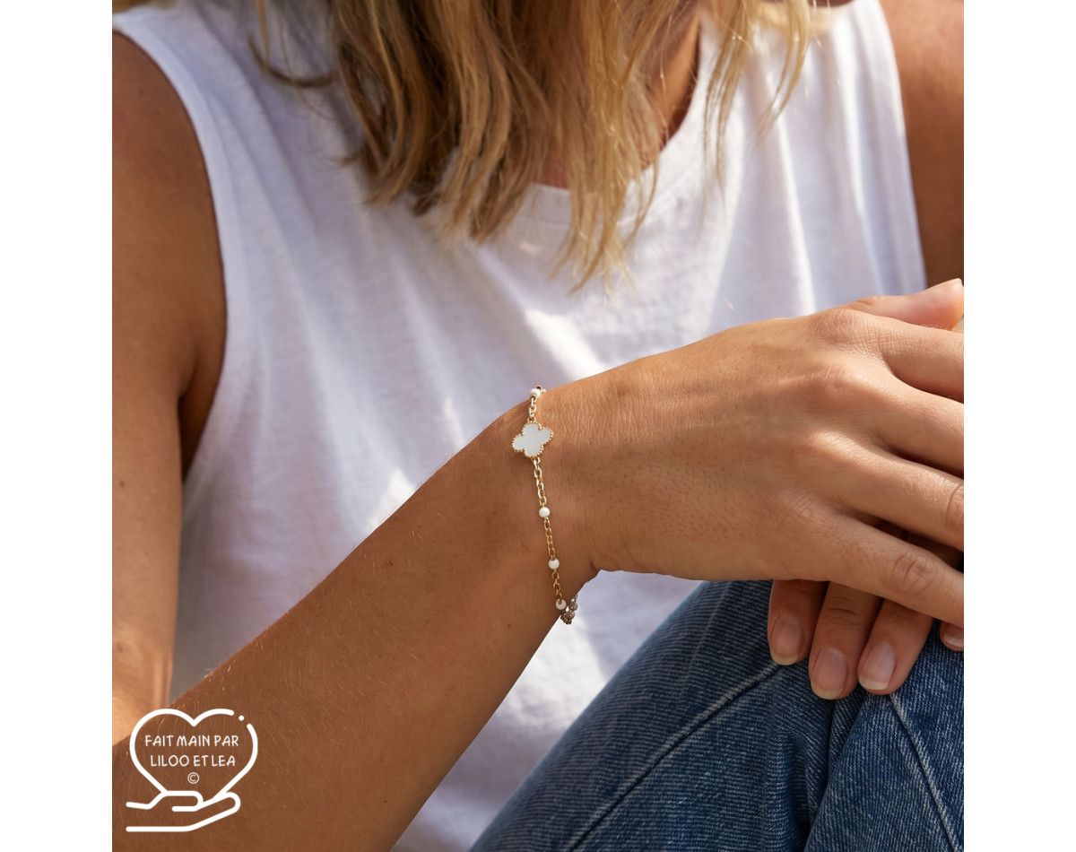White white enamel clover bracelet on stainless steel silver and gold women jewelry