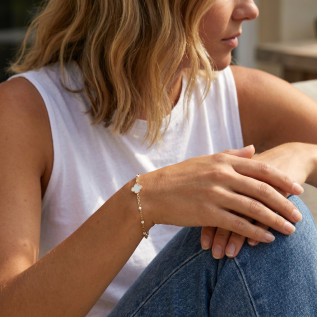 Bracelet trèfle blanc en émail sur acier inoxydable argent or bijou femme