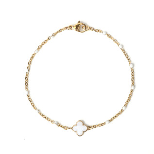 White white enamel clover bracelet on stainless steel silver and gold women jewelry