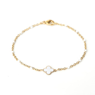 White white enamel clover bracelet on stainless steel silver and gold women jewelry