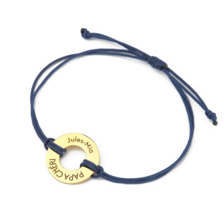 Donut-shaped "Papa chéri" bracelet in silver and gold stainless steel with a polyester cord and laser engraving man woman gift