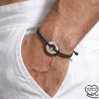 Donut-shaped "Super papa" bracelet in silver and gold stainless steel with a polyester cord and laser engraving man woman gift