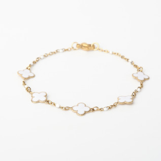 Bracelet trèfles blancs en émail sur acier inoxydable or ou argent bijou femme