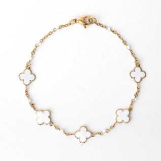 Bracelet trèfles blancs en émail sur acier inoxydable or ou argent bijou femme