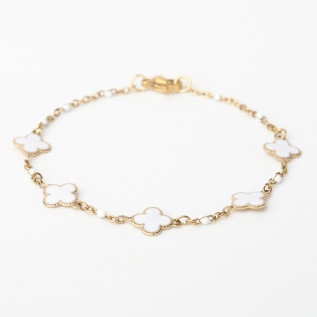 Bracelet trèfles blancs en émail sur acier inoxydable or ou argent bijou femme