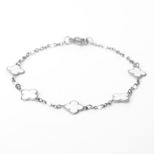 White enamel clover bracelet on silver or gold stainless steel women jewelry