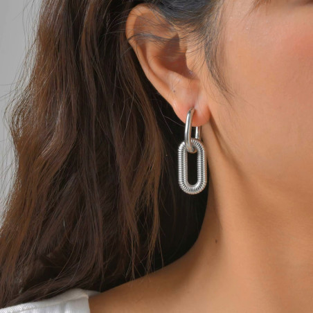 Boucles d'oreilles créoles rectangles entrelacés lisse et strié acier inoxydable or argent vendu par paire