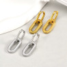 Smooth and striped intertwined rectangles hoop earrings stainless steel gold silver sold by pair