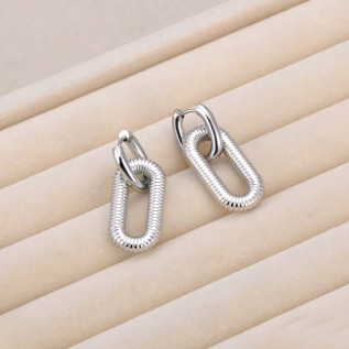 Smooth and striped intertwined rectangles hoop earrings stainless steel gold silver sold by pair