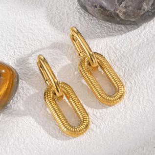 Smooth and striped intertwined rectangles hoop earrings stainless steel gold silver sold by pair