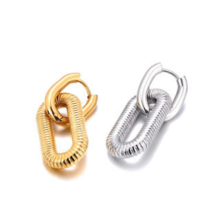 Boucles d'oreilles créoles rectangles entrelacés lisse et strié acier inoxydable or argent vendu par paire
