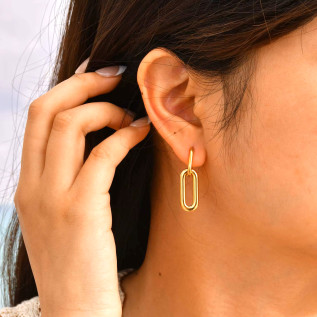 Intertwined rectangles hoop earrings in gold stainless steel sold by pair