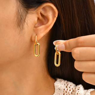 Intertwined rectangles hoop earrings in gold stainless steel sold by pair